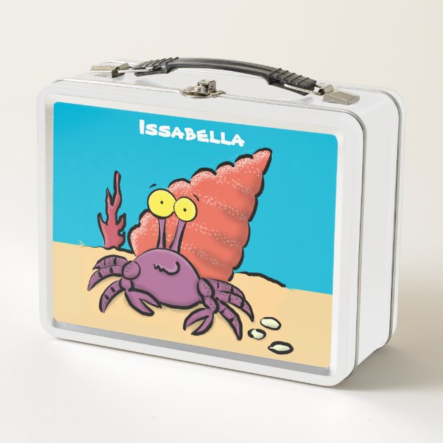 Funny cute purple cartoon hermit crab metal lunch box (Front)