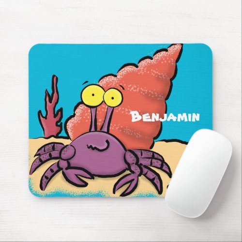 Funny cute purple cartoon hermit crab mouse pad