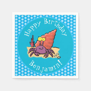 Funny cute purple cartoon hermit crab napkins