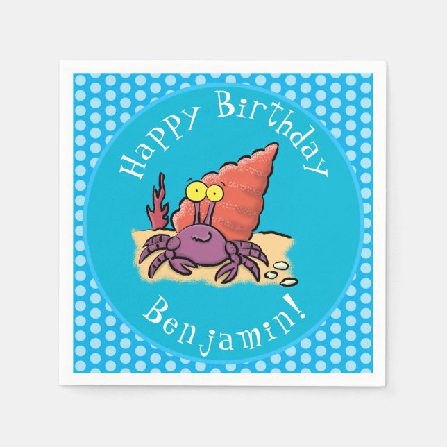 Funny cute purple cartoon hermit crab napkins (Front)