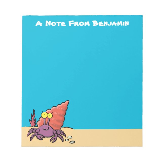 Funny cute purple cartoon hermit crab notepad (Front)