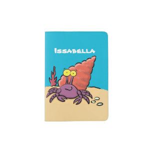 Funny cute purple cartoon hermit crab passport holder
