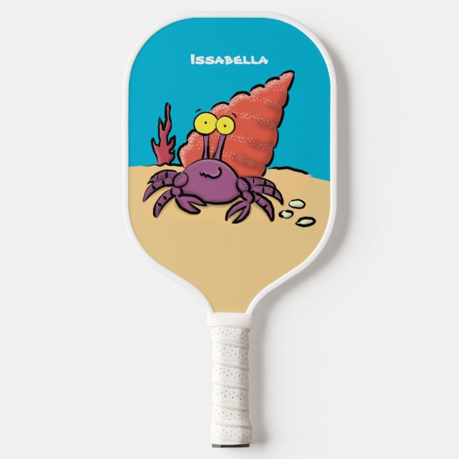 Funny cute purple cartoon hermit crab pickleball paddle (Front)