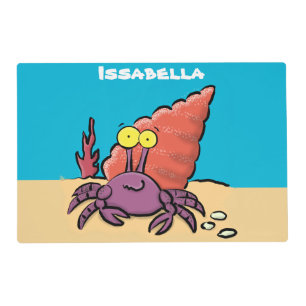 Funny cute purple cartoon hermit crab placemat