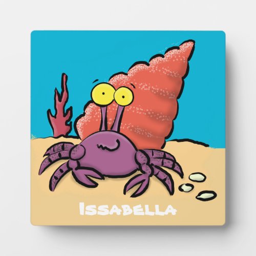 Funny cute purple cartoon hermit crab plaque