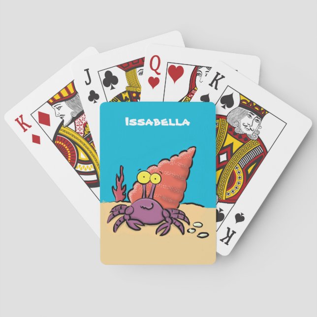 Funny cute purple cartoon hermit crab poker cards (Back)