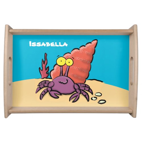 Funny cute purple cartoon hermit crab serving tray