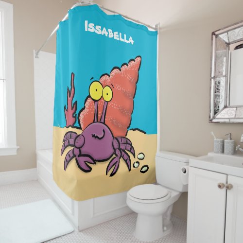 Funny cute purple cartoon hermit crab shower curtain