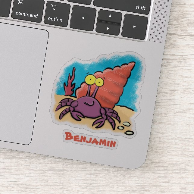 Funny cute purple cartoon hermit crab sticker (Detail)