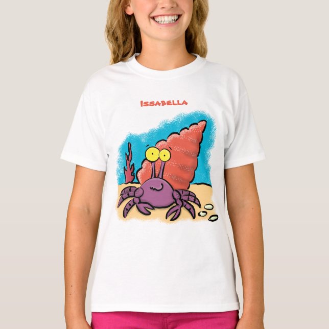 Funny cute purple cartoon hermit crab T-Shirt (Front)