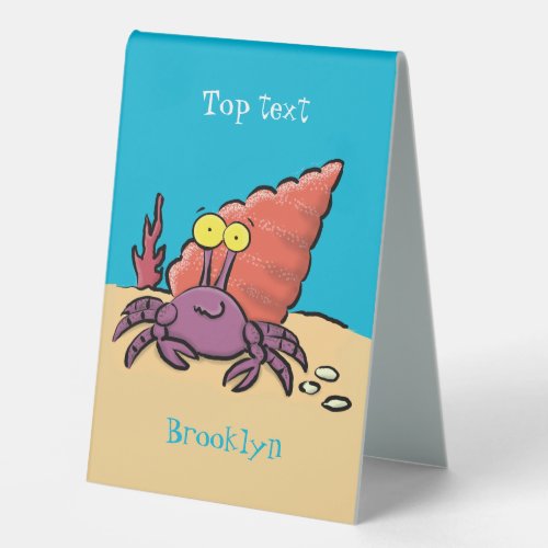 Funny cute purple cartoon hermit crab table tent sign