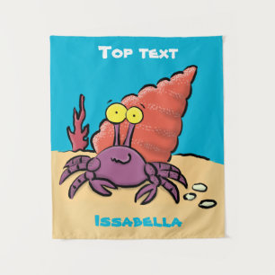 Funny cute purple cartoon hermit crab  tapestry