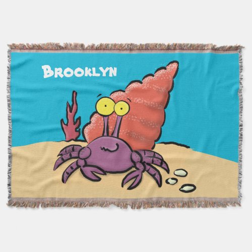 Funny cute purple cartoon hermit crab throw blanket