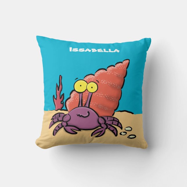 Funny cute purple cartoon hermit crab throw pillow (Front)