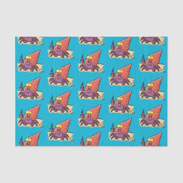 Funny cute purple cartoon hermit crab tissue paper (Front)