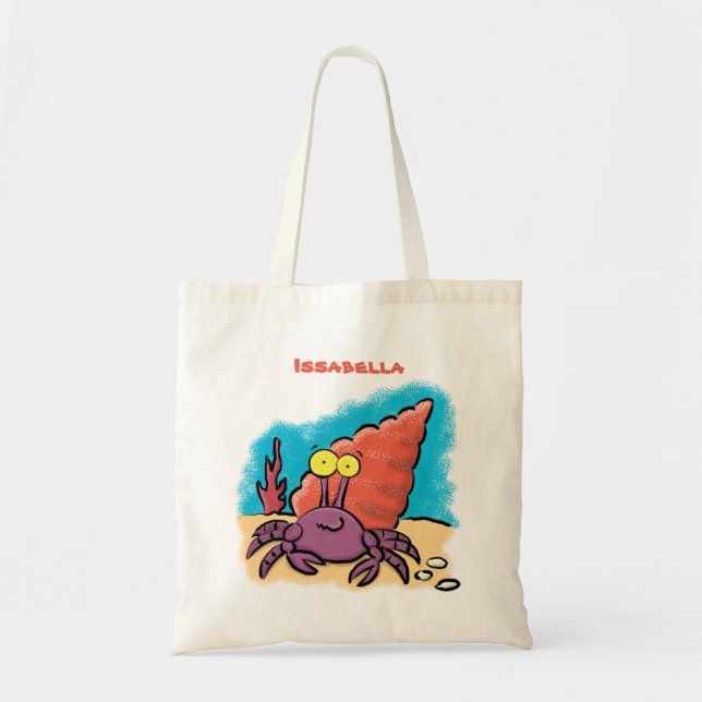 Funny cute purple cartoon hermit crab tote bag (Front)