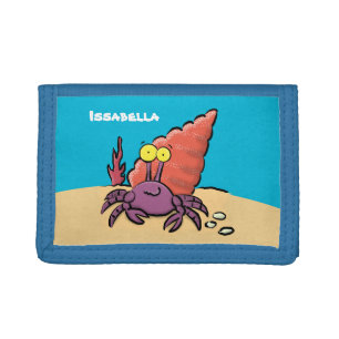 Funny cute purple cartoon hermit crab tri-fold wallet