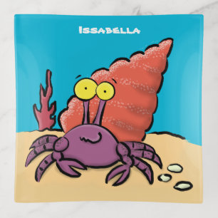 Funny cute purple cartoon hermit crab trinket tray