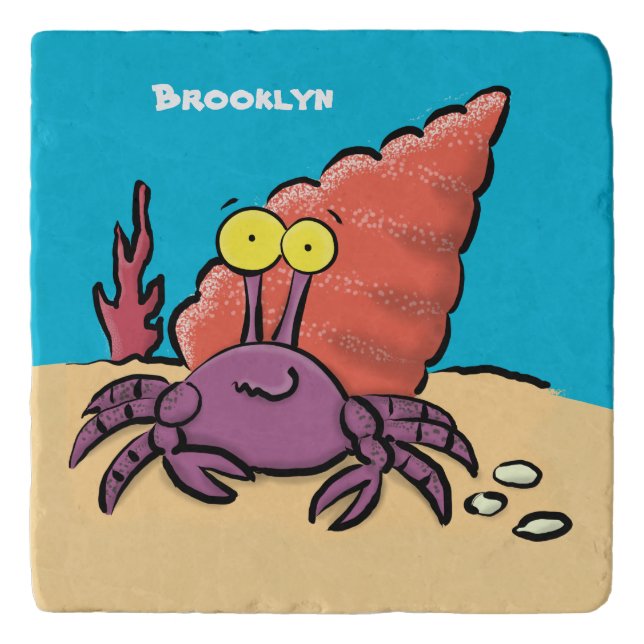 Funny cute purple cartoon hermit crab trivet (Front)