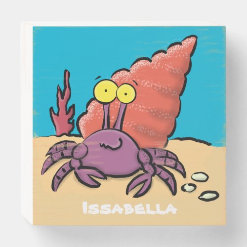 Funny cute purple cartoon hermit crab wooden box sign