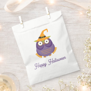 Funny cute purple witch owl. Halloween Kids treats Favor Bag