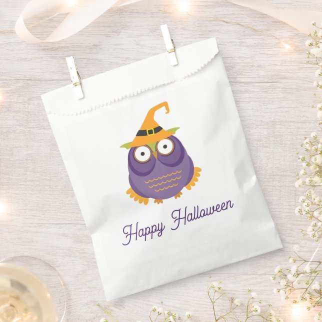 Funny cute purple witch owl. Halloween Kids treats Favor Bag (Clipped)