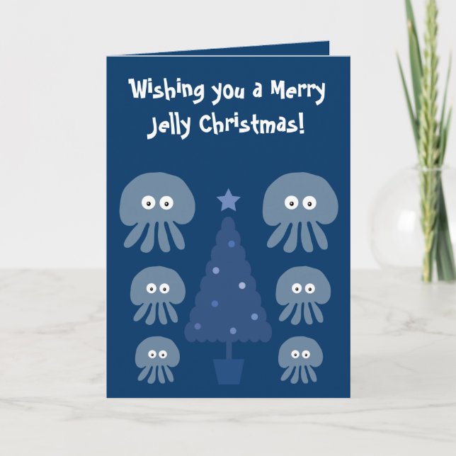 Funny, Cute & Quirky Blue Jellyfish Christmas Card (Front)