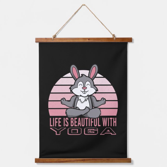 Funny cute rabbit doing yoga. funny yoga poses  hanging tapestry (Front)