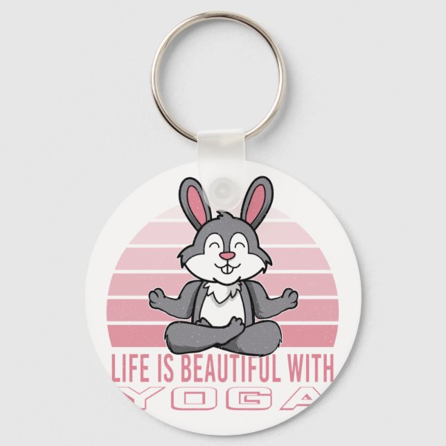Funny cute rabbit doing yoga. funny yoga poses keychain (Front)