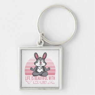 Funny cute rabbit doing yoga. funny yoga poses keychain