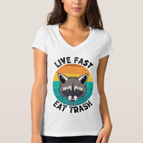 Funny Cute Raccoon Trash Vintage Sunset Gift T_Shirt