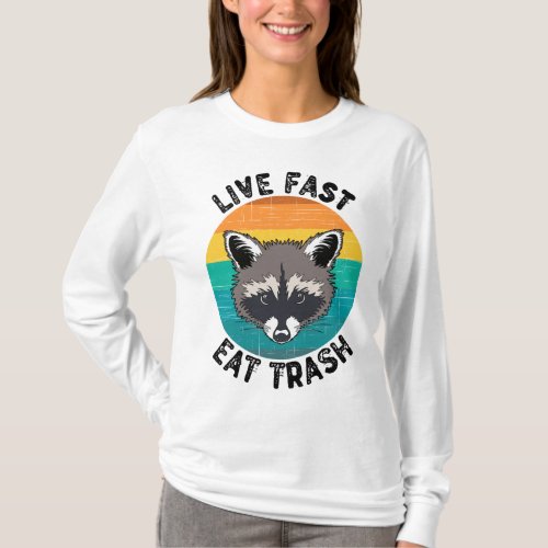 Funny Cute Raccoon Trash Vintage Sunset Gift T_Shirt