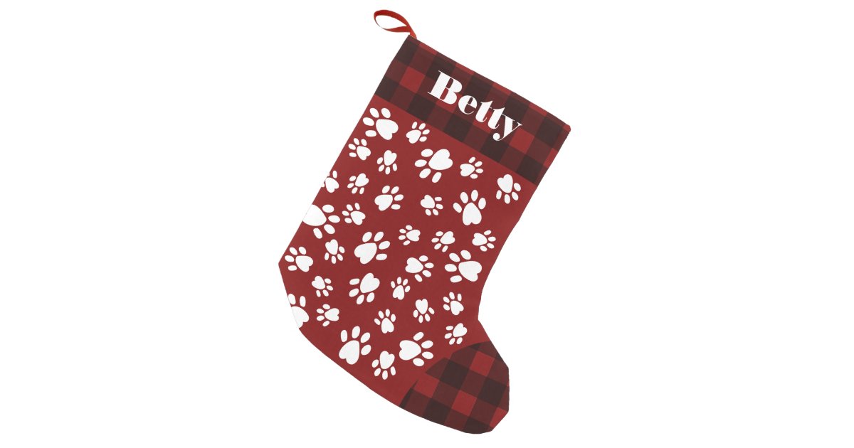 Funny cute red dog paws print pet Christmas plaid Small Christmas ...