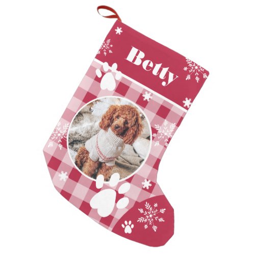 Funny cute red flannel dog pet photo Christmas Small Christmas Stocking