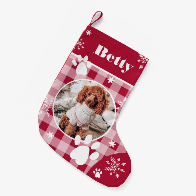 Funny cute red flannel dog pet photo Christmas Small Christmas Stocking (Front (Hanging))