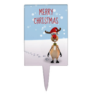 Funny Cute Reindeer Merry Christmas Cake Topper