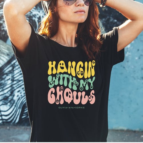 Funny Cute Retro Halloween Ghouls Custom Name T_Shirt