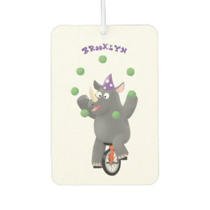Funny cute rhino juggling on unicycle air freshener
