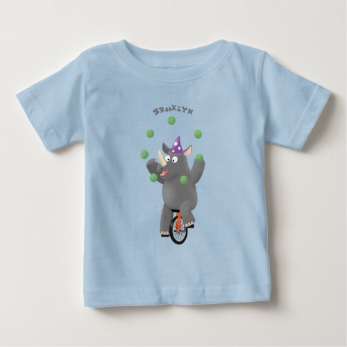 Funny cute rhino juggling on unicycle baby T_Shirt