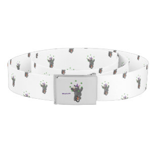 Funny cute rhino juggling on unicycle belt