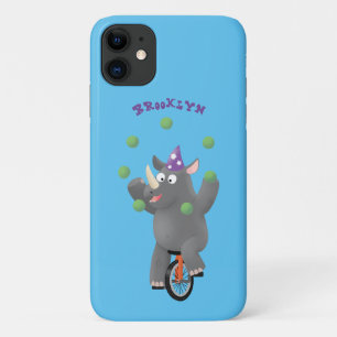 Funny cute rhino juggling on unicycle iPhone 11 case