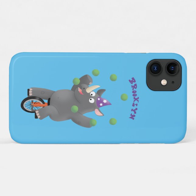 Funny cute rhino juggling on unicycle Case-Mate iPhone case | Zazzle