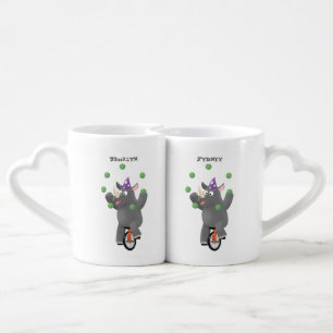 Funny cute rhino juggling on unicycle coffee mug set