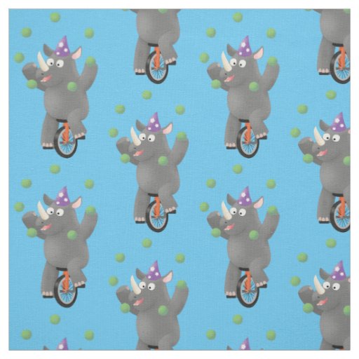 Funny cute rhino juggling on unicycle fabric