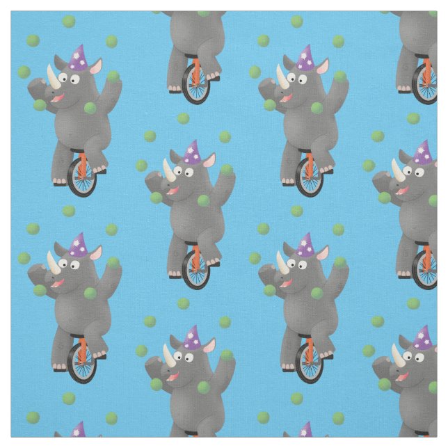 Funny cute rhino juggling on unicycle fabric (Swatch)