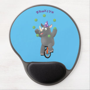 Funny cute rhino juggling on unicycle gel mouse pad