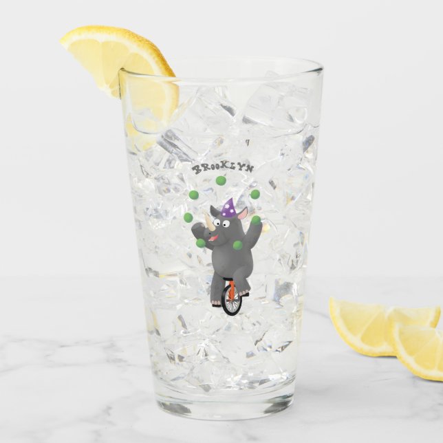 Funny cute rhino juggling on unicycle glass (Front Ice)