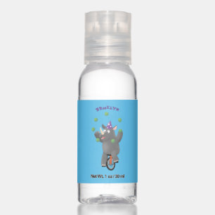 Funny cute rhino juggling on unicycle hand sanitizer