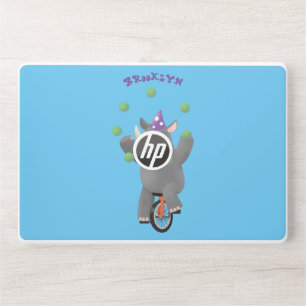 Funny cute rhino juggling on unicycle HP laptop skin
