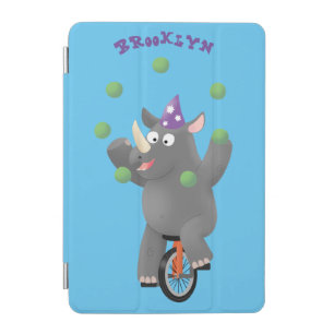 Funny cute rhino juggling on unicycle iPad mini cover